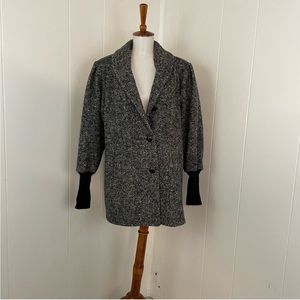 Vintage‎ 80s 90s Tweed Wool Blend 3/4 Sleeve Button Down Coat